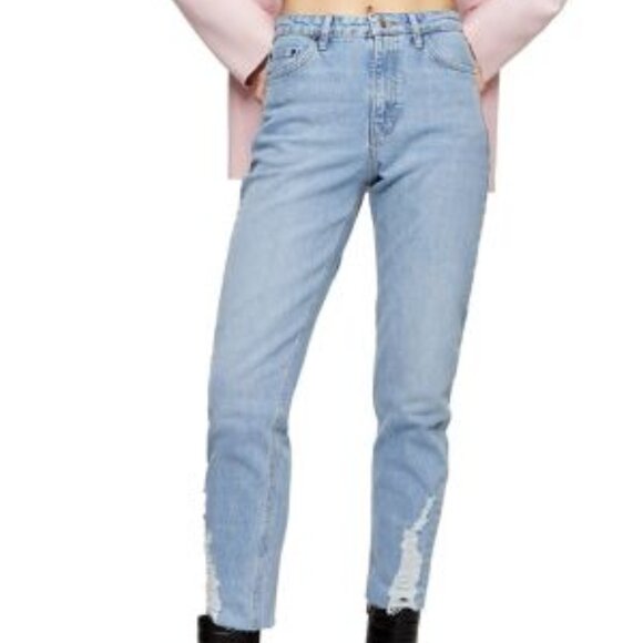 Topshop Distressed Hem Straight Jeans 30-Inch - Picture 1 of 7